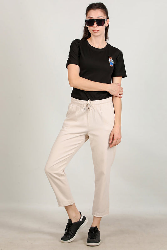 Kadın Paça Püsküllü Pantolon  Taş