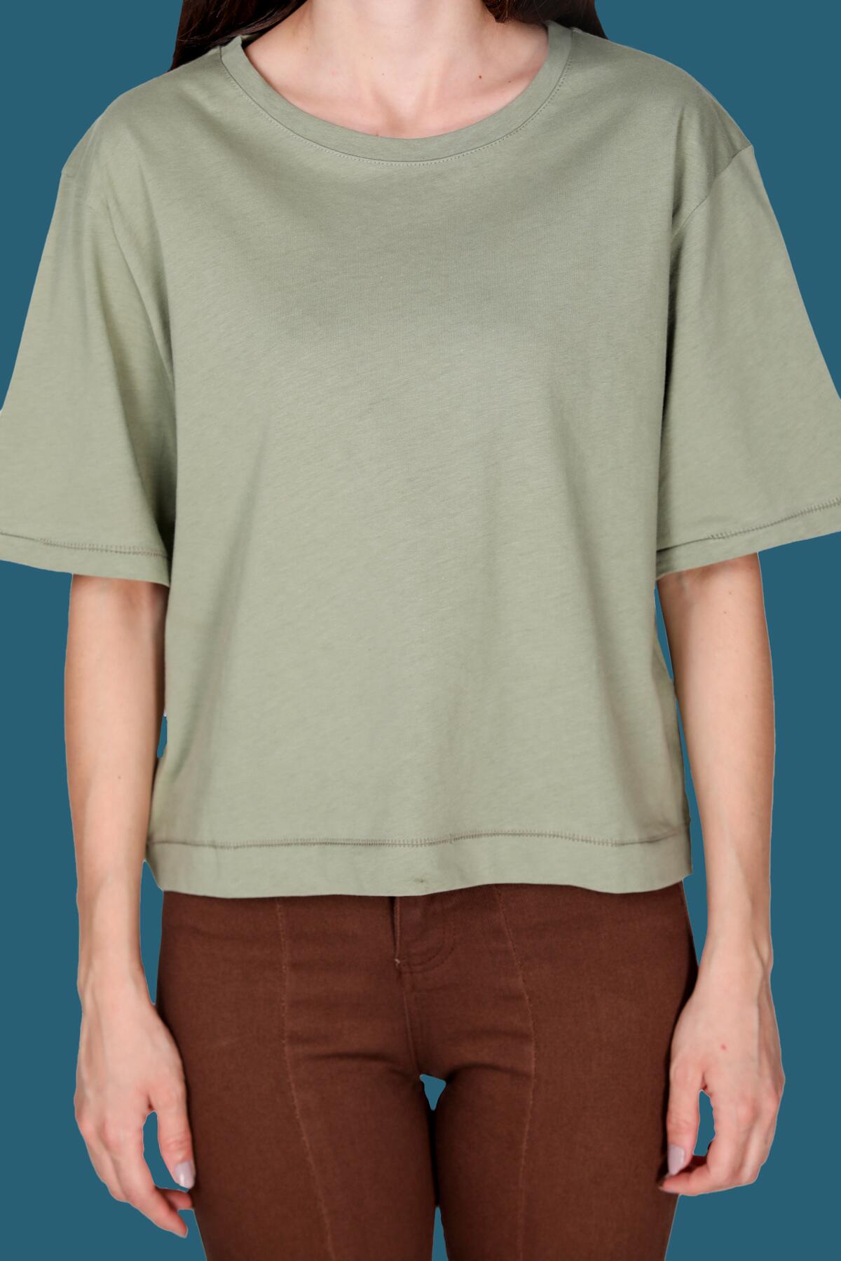 Kadın Bisiklet Yaka T-Shirt  Haki