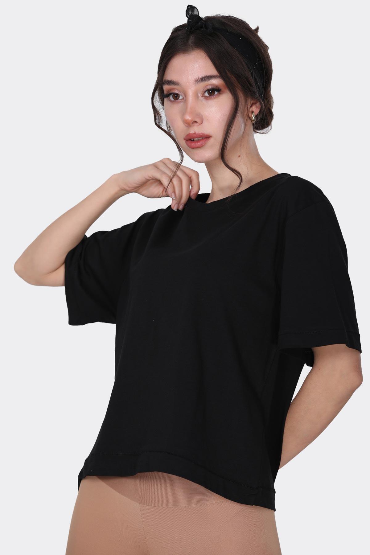 Kadın Bisiklet Yaka T-Shirt  Siyah