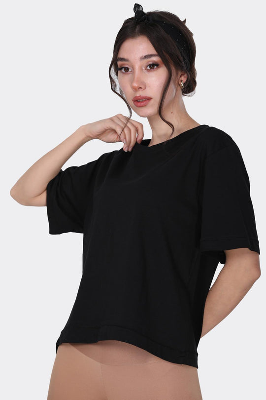 Kadın Bisiklet Yaka T-Shirt  Siyah