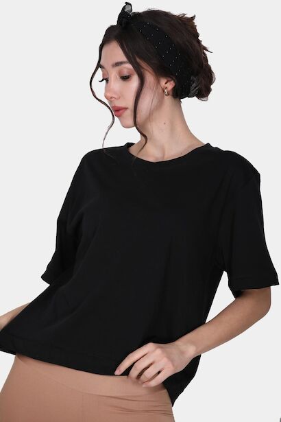 Kadın Bisiklet Yaka T-shirt Siyah