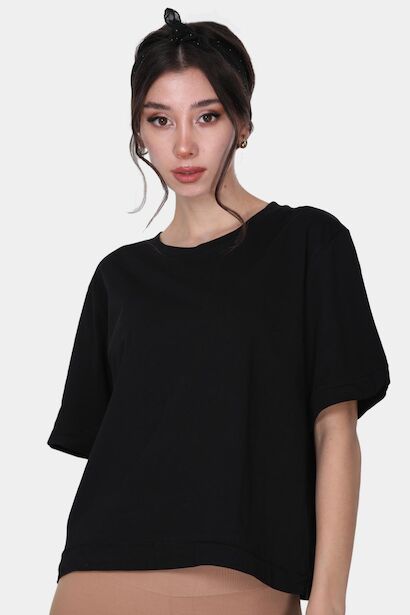 Kadın Bisiklet Yaka T-shirt Siyah