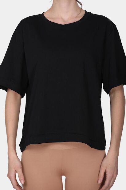 Kadın Bisiklet Yaka T-shirt Siyah