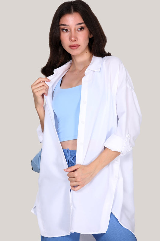 Kadın Yanları Düğmeli Gömlek  Ekru