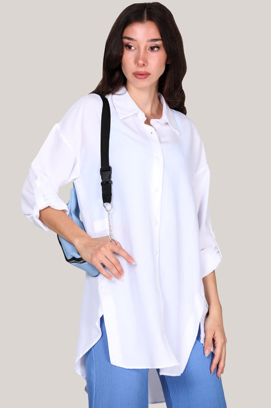 Kadın Yanları Düğmeli Gömlek  Ekru