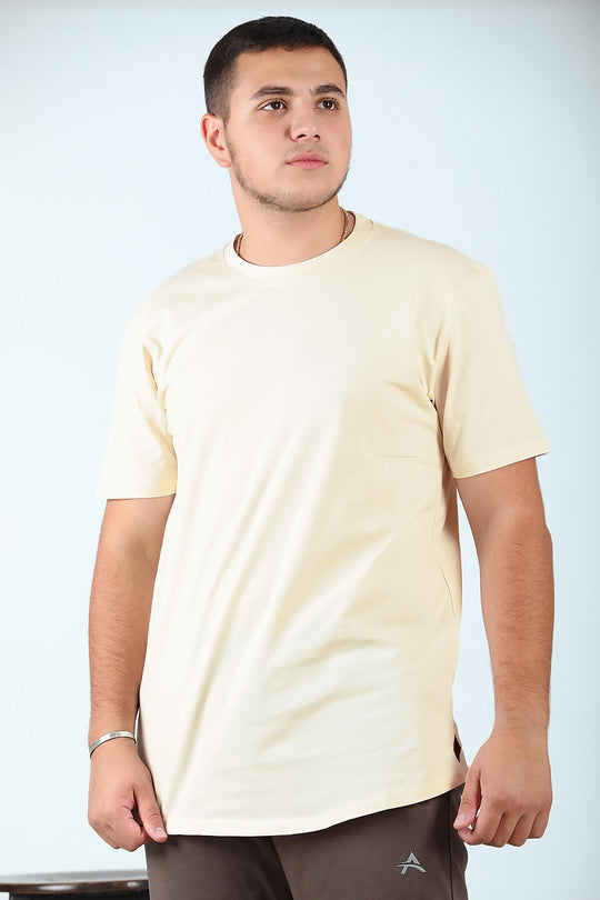 Erkek Bisiklet Yaka T-Shirt Krem