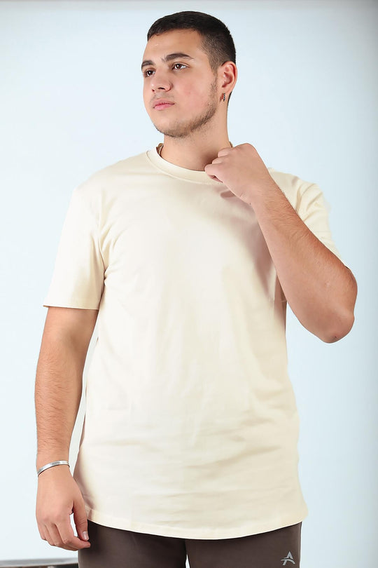 Erkek Bisiklet Yaka T-Shirt Krem