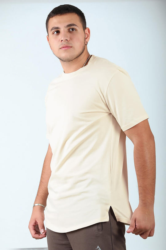 Erkek Bisiklet Yaka T-Shirt Krem