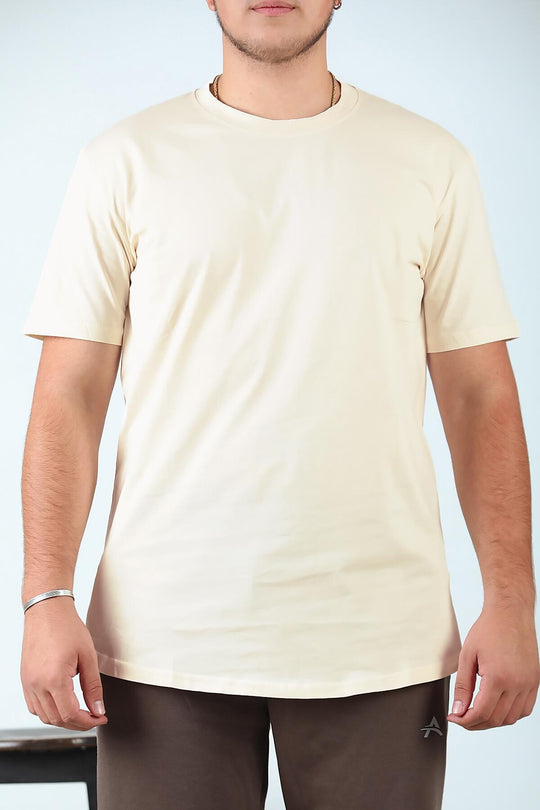 Erkek Bisiklet Yaka T-Shirt Krem