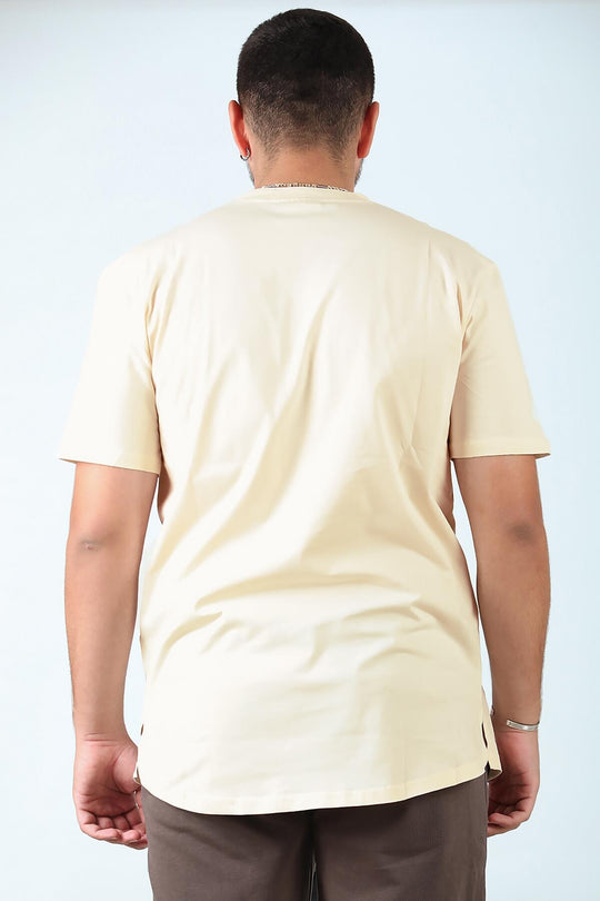 Erkek Bisiklet Yaka T-Shirt Krem