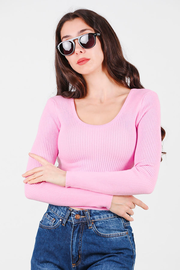Kadın Madonna Yaka Pamuk Bluz Pembe