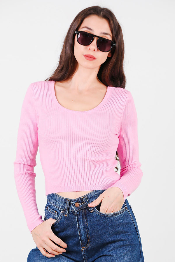 Kadın Madonna Yaka Pamuk Bluz Pembe