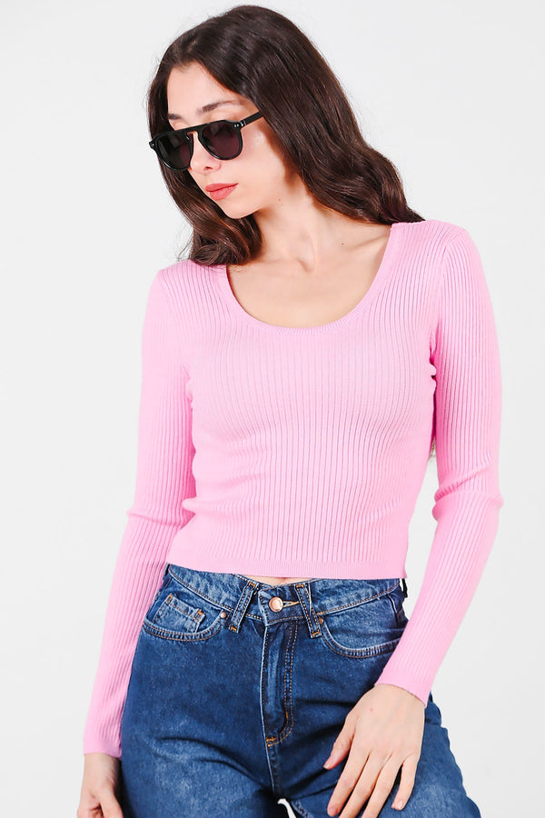 Kadın Madonna Yaka Pamuk Bluz Pembe