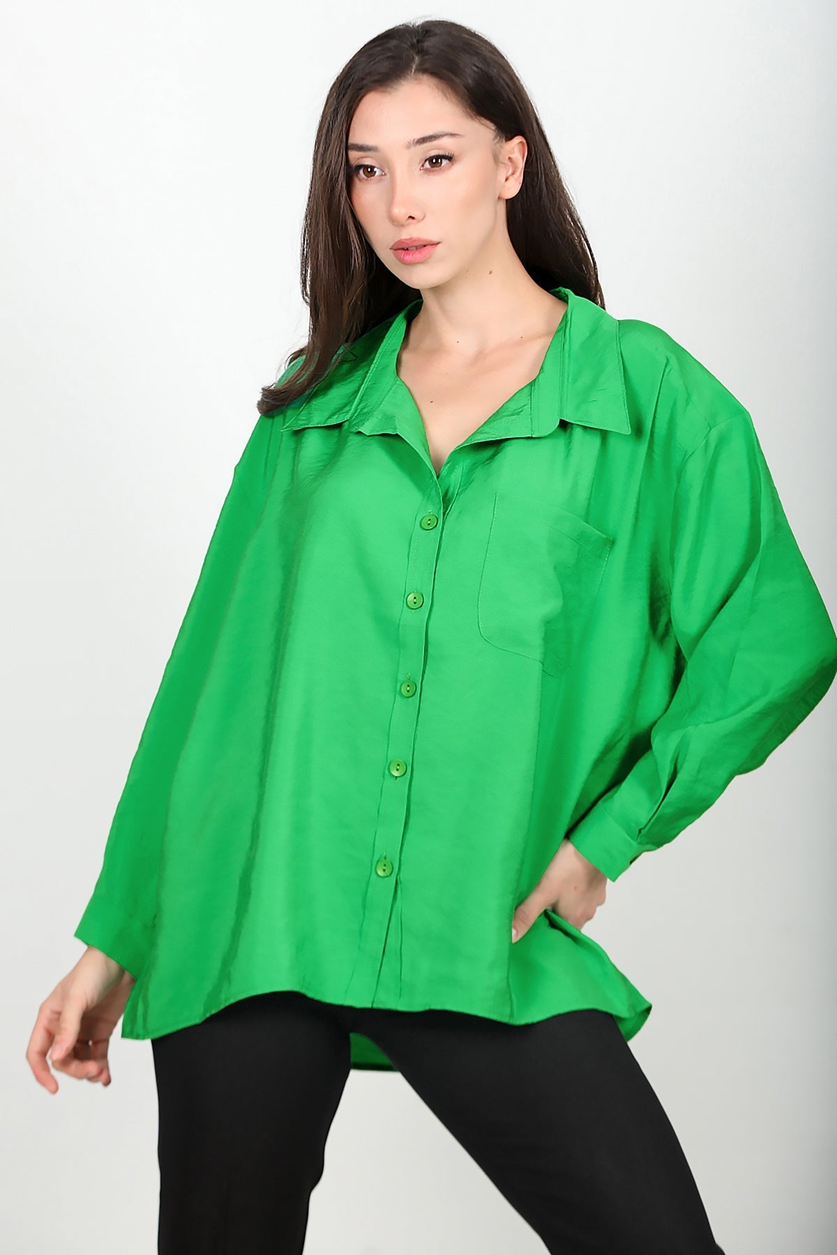 Kadın Oversize Gömlek Yeşil