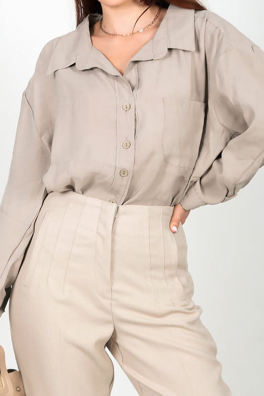 Kadın Oversize Gömlek Taş