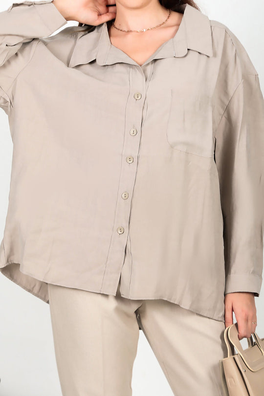 Kadın Oversize Gömlek Taş