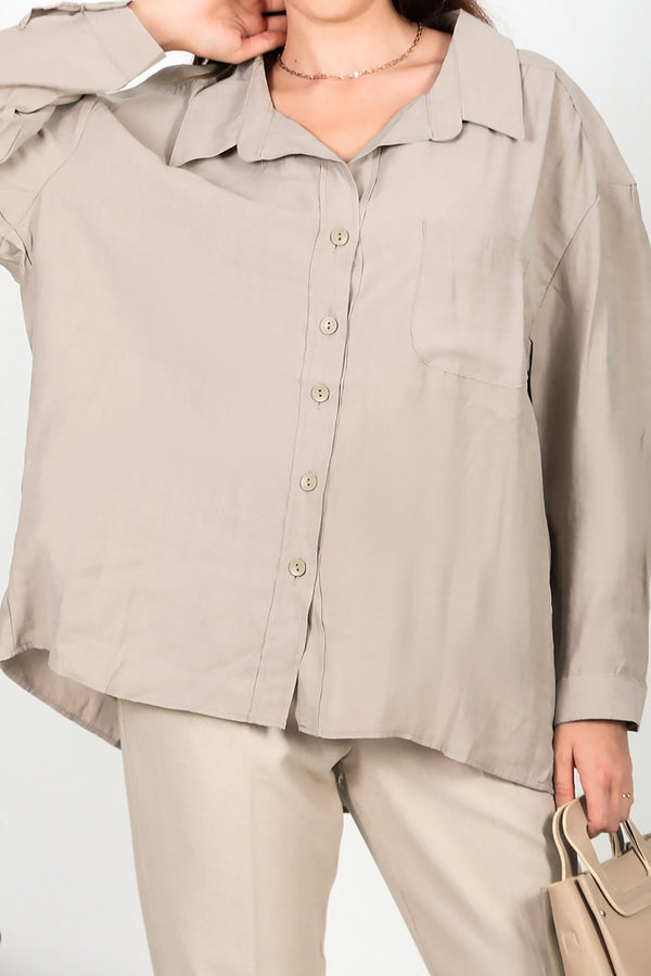 Kadın Oversize Gömlek Taş
