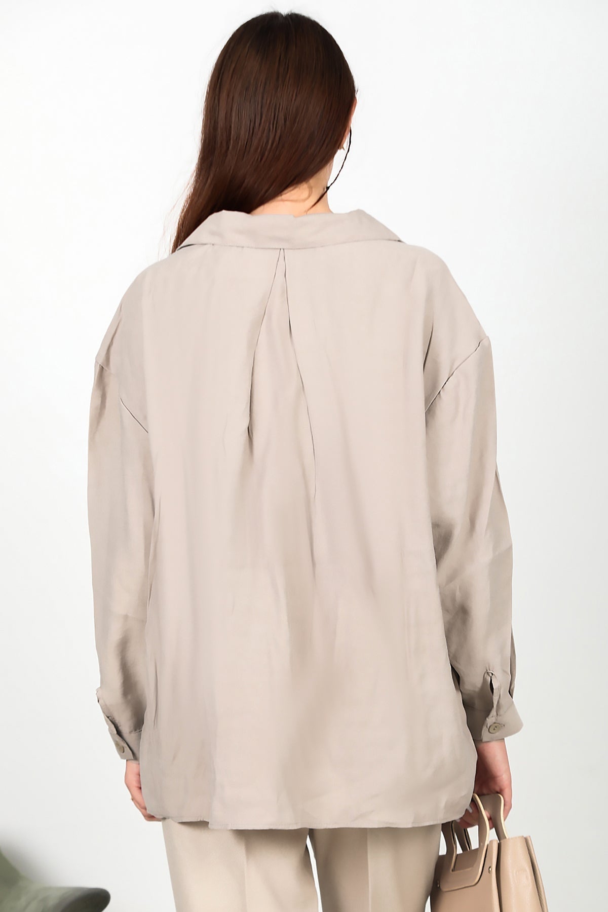 Kadın Oversize Gömlek Taş