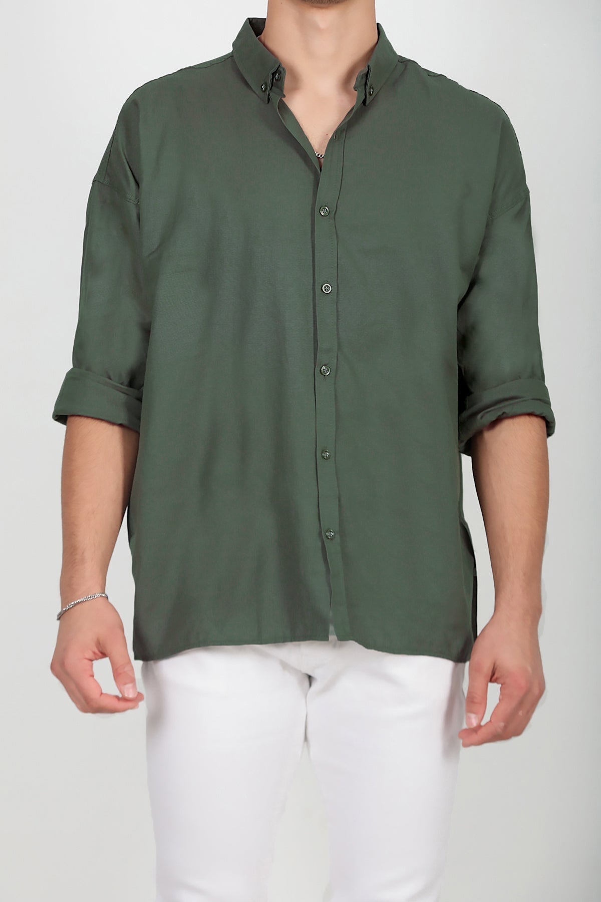 Erkek Uzun Kol Gömlek Haki Çok Renkli