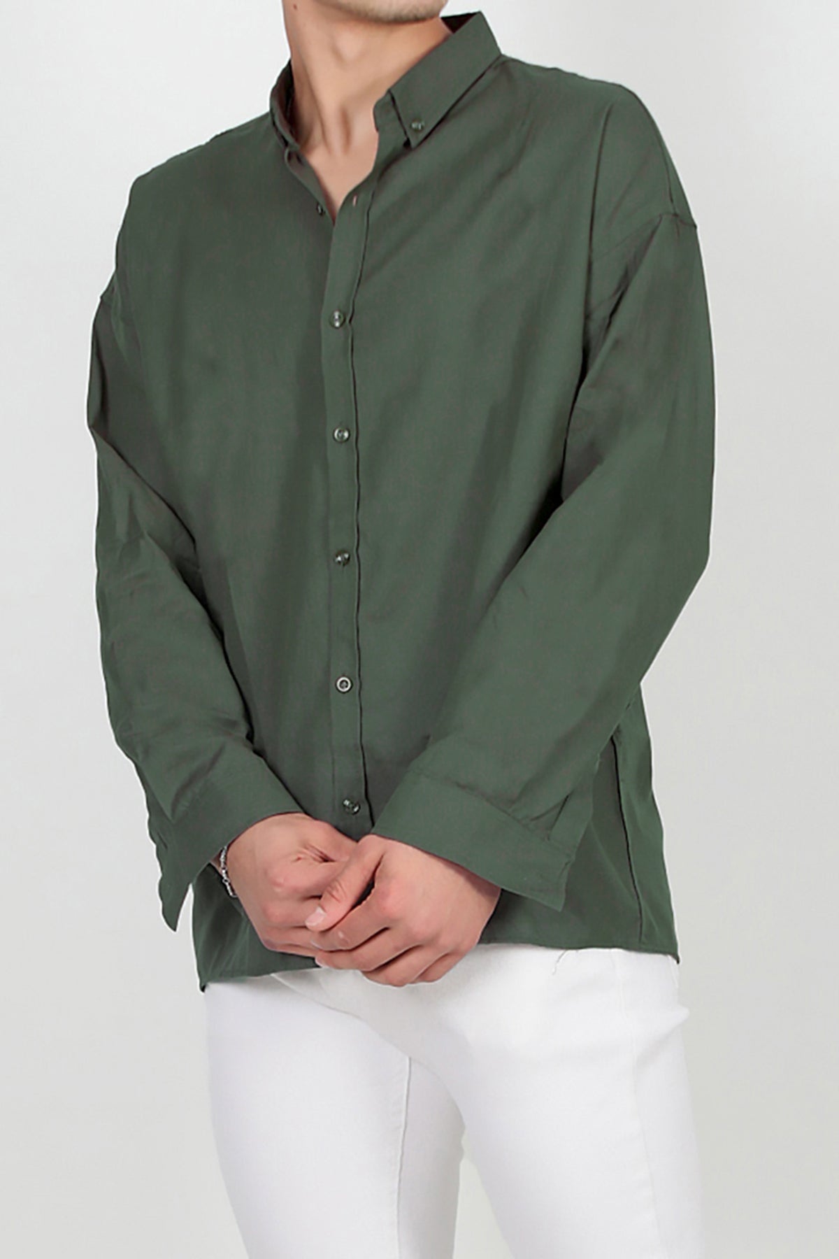 Erkek Uzun Kol Gömlek Haki Çok Renkli