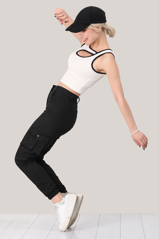 Kadın Cepli Kargo Pantolon  Siyah