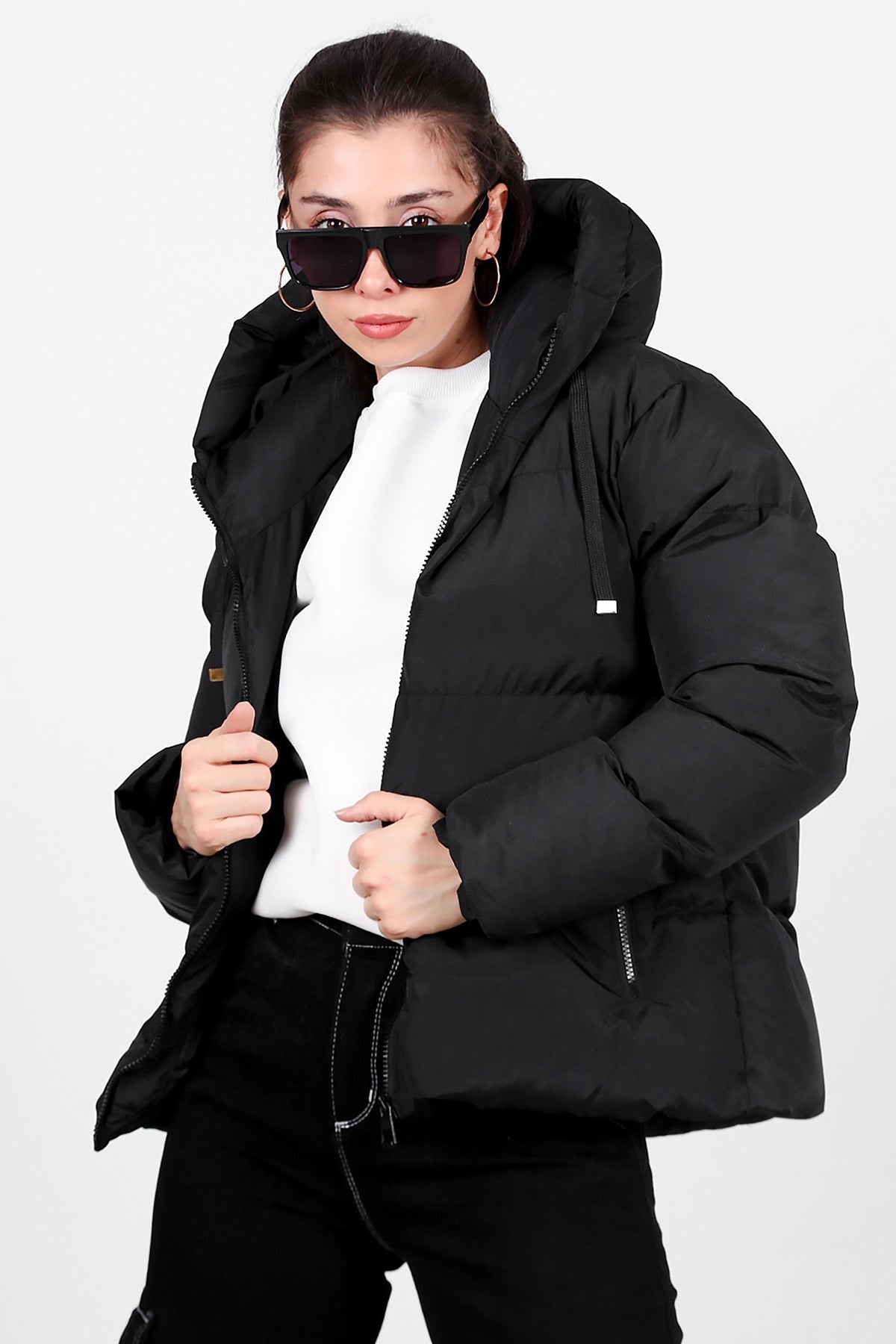 Overshort Kadın Oversize Kısa Mont Siyah Siyah