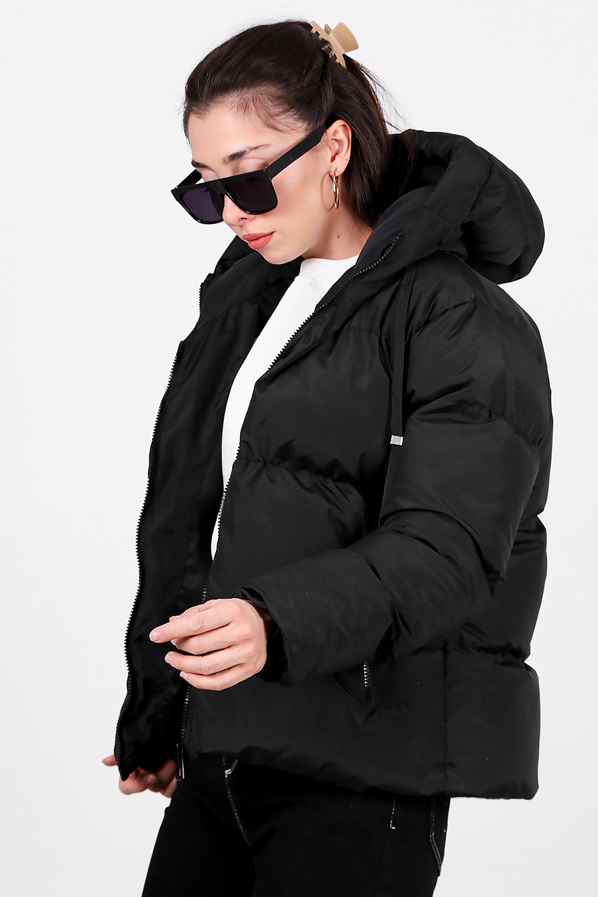 Overshort Kadın Oversize Kısa Mont Siyah Siyah