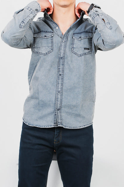 Erkek Yıkamalı Kot Gömlek Lacivert Lacivert