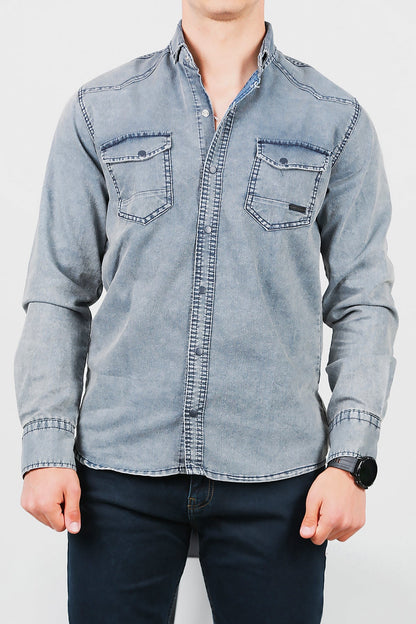 Erkek Yıkamalı Kot Gömlek Lacivert Lacivert