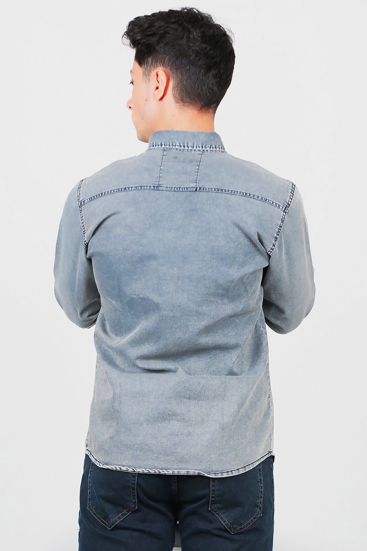 Erkek Yıkamalı Kot Gömlek Lacivert Lacivert