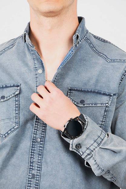 Erkek Yıkamalı Kot Gömlek Lacivert Lacivert