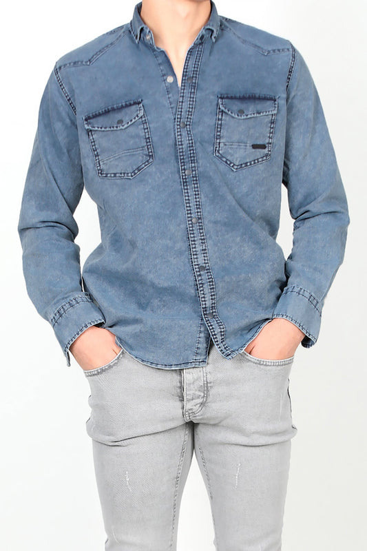 Erkek Yıkamalı Kot Gömlek Kot Kot