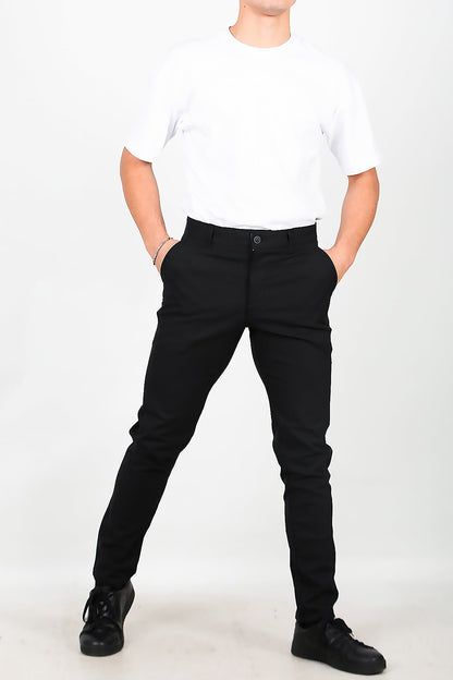 Erkek Balık Sırtı Desen Kumaş Pantolon Siyah Siyah