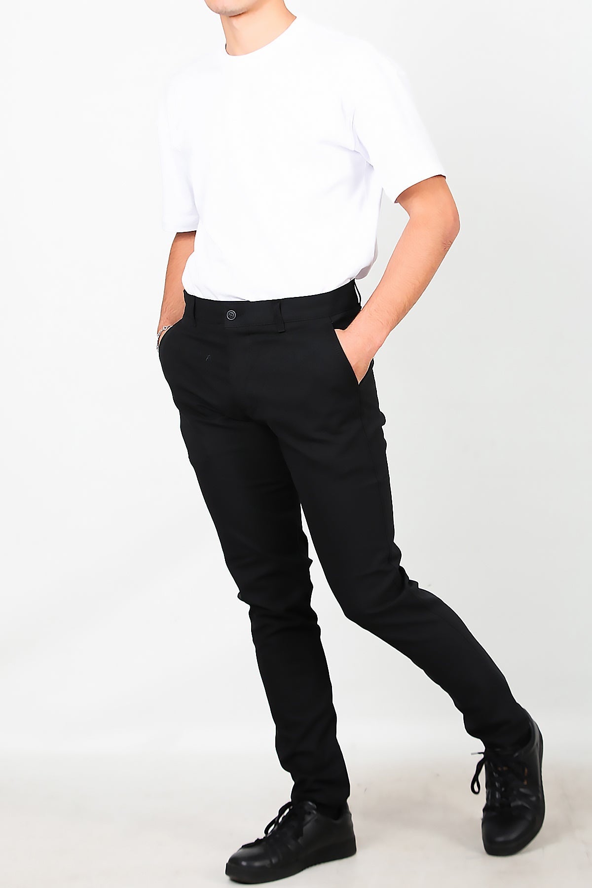 Erkek Balık Sırtı Desen Kumaş Pantolon Siyah Siyah