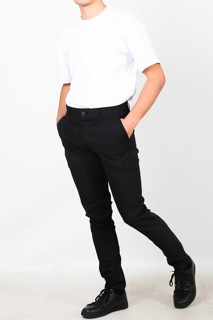 Erkek Balık Sırtı Desen Kumaş Pantolon Siyah Siyah