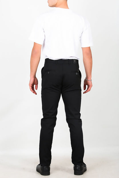 Erkek Balık Sırtı Desen Kumaş Pantolon Siyah Siyah