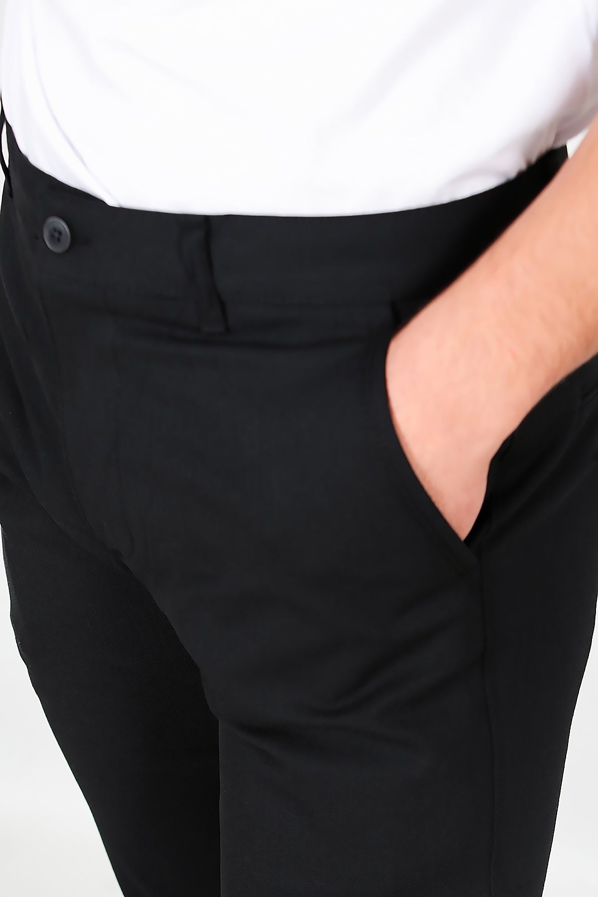 Erkek Balık Sırtı Desen Kumaş Pantolon Siyah Siyah