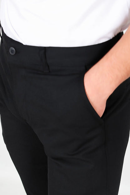 Erkek Balık Sırtı Desen Kumaş Pantolon Siyah Siyah