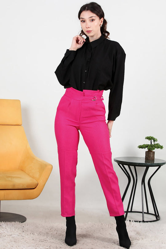 Kadın Kendinden Kemerli Pantolon  Pembe