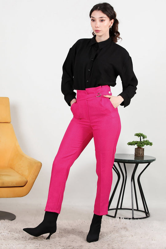 Kadın Kendinden Kemerli Pantolon  Pembe