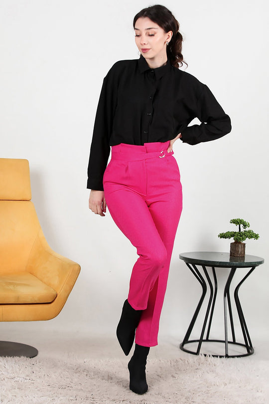 Kadın Kendinden Kemerli Pantolon  Pembe