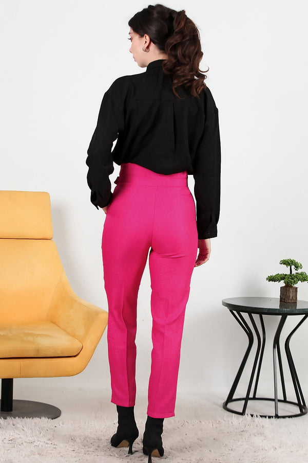 Kadın Kendinden Kemerli Pantolon  Pembe