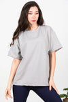 Kadın Bisiklet Yaka Oversize İki İplik Tshirt  Gri