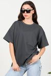 Kadın Bisiklet Yaka Oversize İki İplik Tshirt  Füme