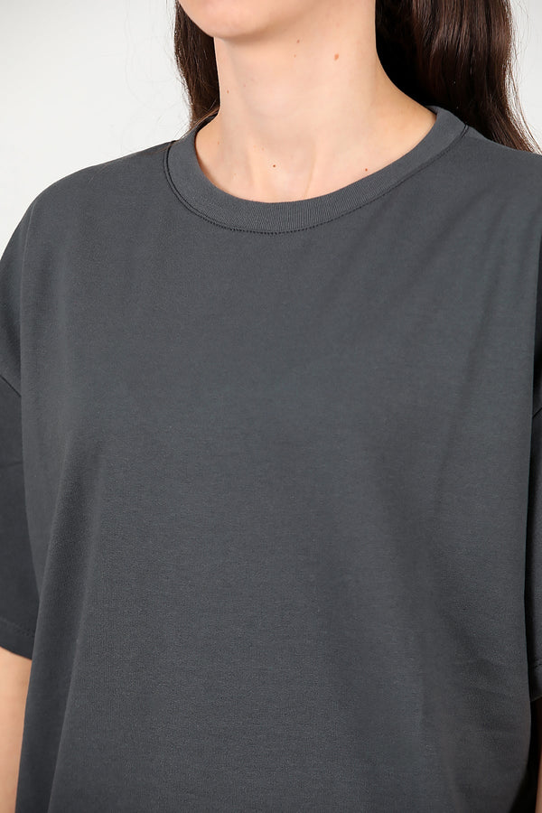 Kadın Bisiklet Yaka Oversize İki İplik Tshirt  Füme