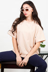 Kadın Bisiklet Yaka Oversize İki İplik Tshirt  Bej