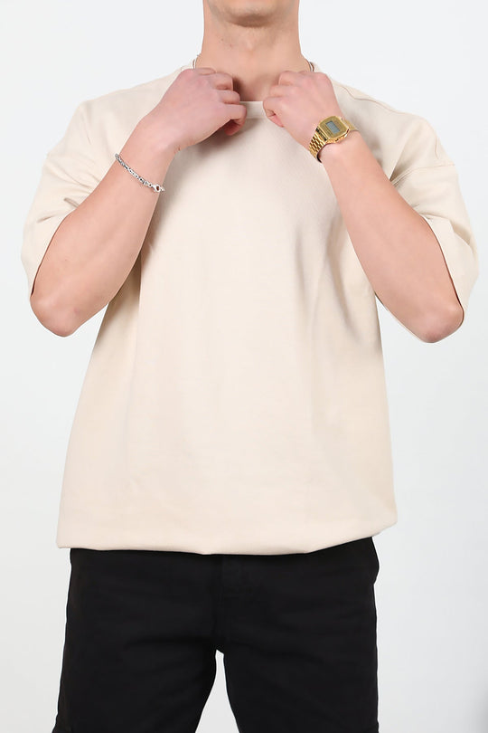 Erkek Bisiklet Yaka Oversize T-Shirt  Taş