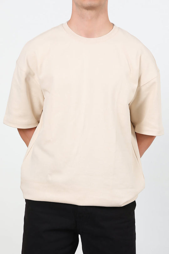 Erkek Bisiklet Yaka Oversize T-Shirt  Taş