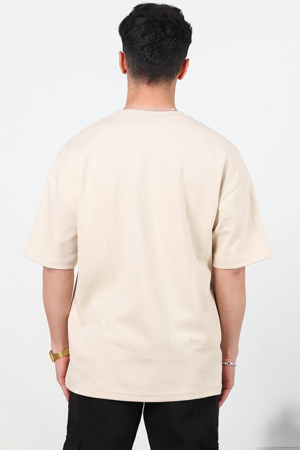 Erkek Bisiklet Yaka Oversize T-Shirt  Taş