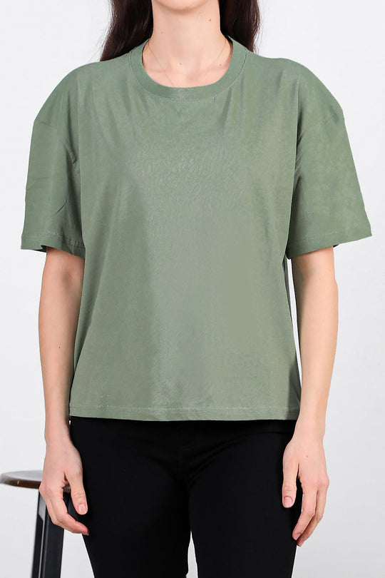 Kadın Yan Yırtmaçlı Bisiklet Yaka Oversize Tshirt Mint